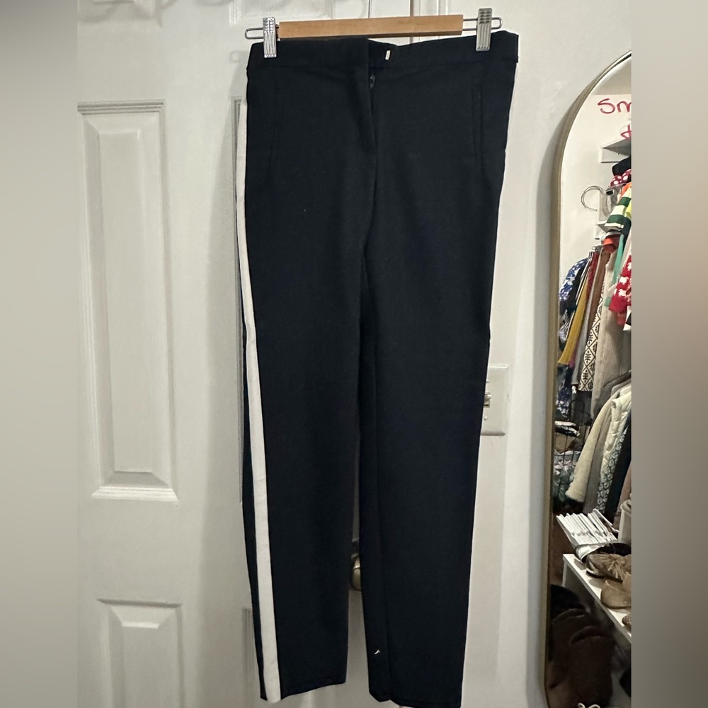 Zara Basic Navy Pants with White Stripe